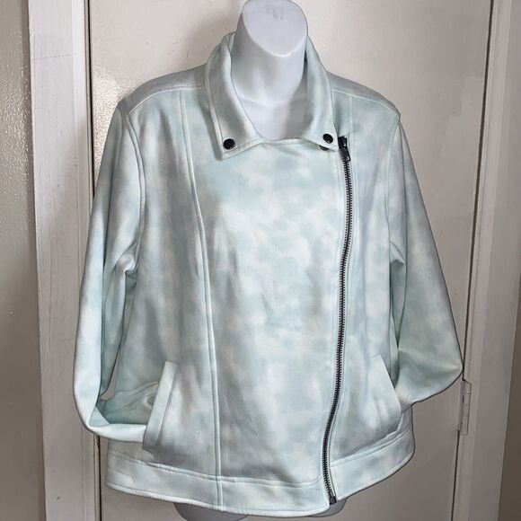 HAUTE HIPPIE TRIBE Mint Green Tie Dye Moto Jacket-L - Picture 3 of 8